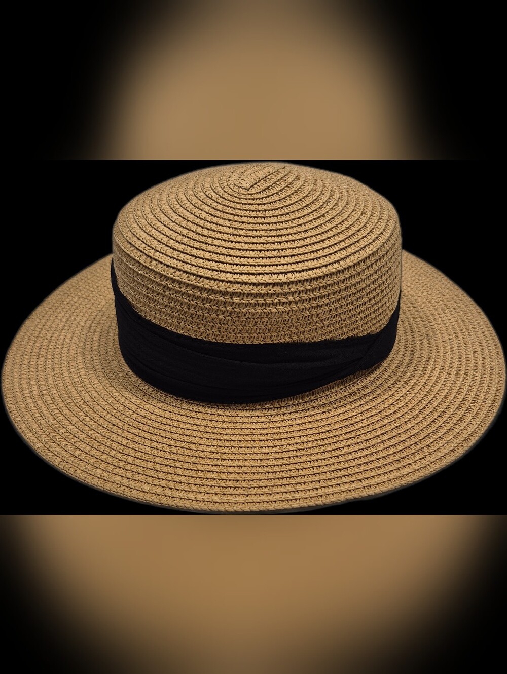 La Vie En Rose Tan Straw Sun Hat with Black Band - Women Accessories